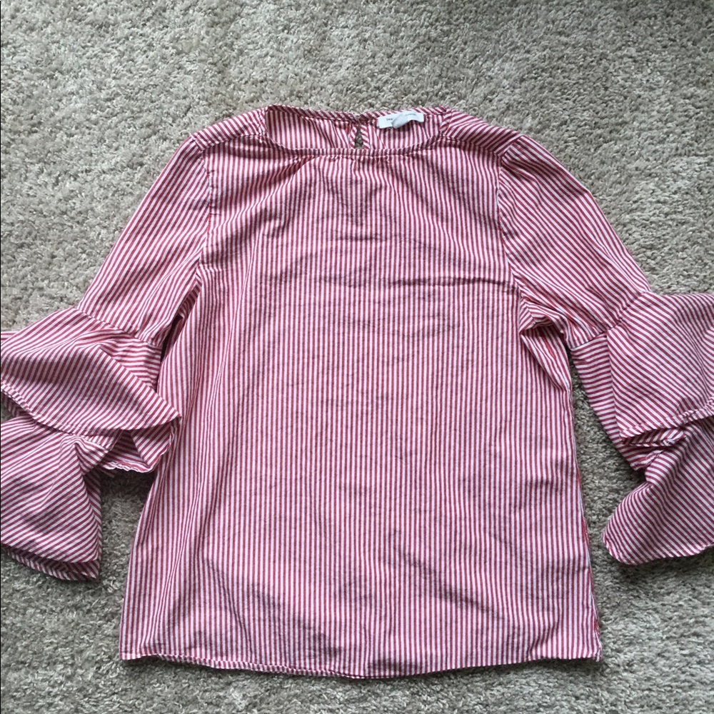 🔥🔥HOST PIC🔥🔥Stripped Ruffled Sleeve Blouse
